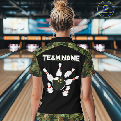 Custom Camouflage Bowling Shirt for Women Bowling Team Jersey Polo & Quarter-Zip QZT1304