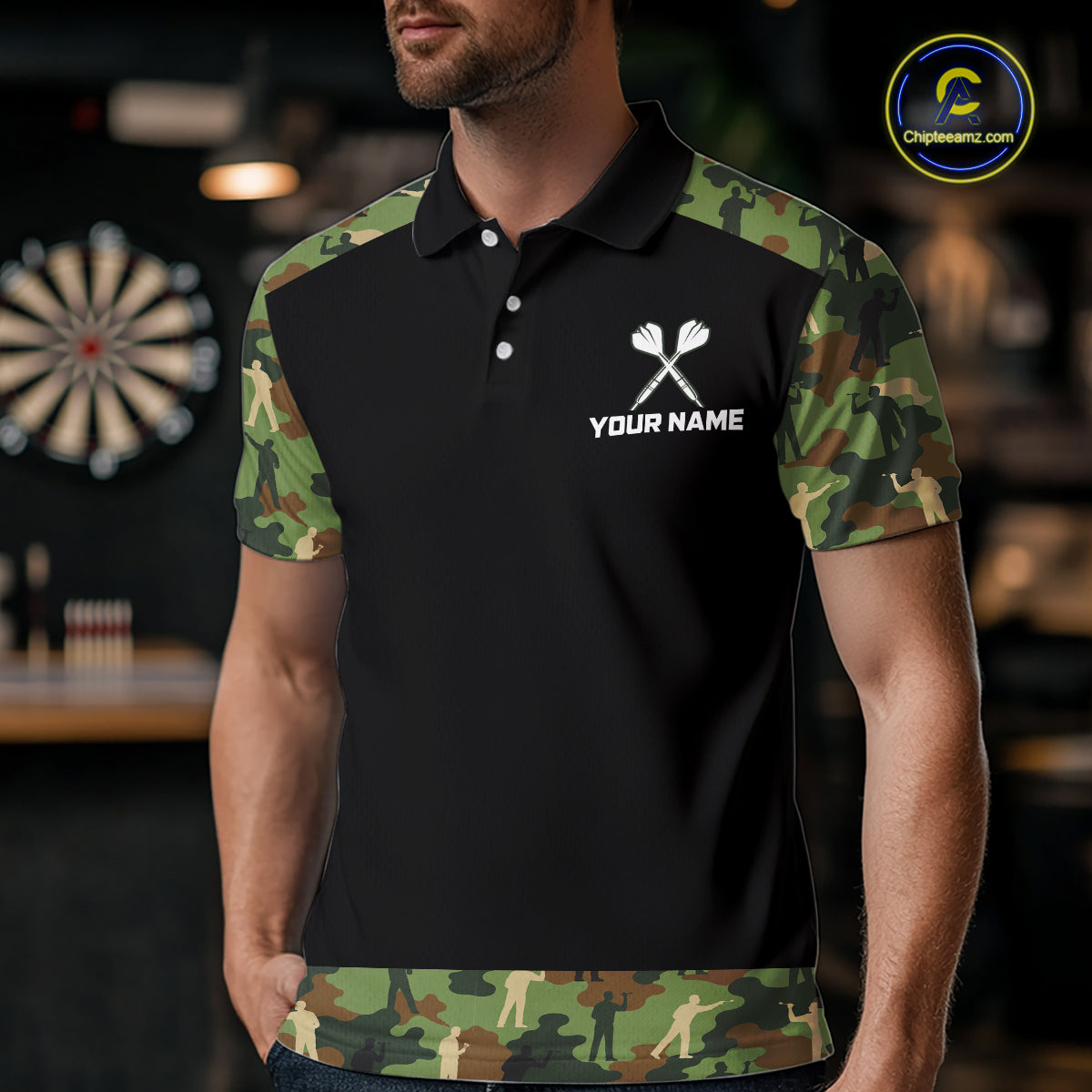 Custom Camouflage Dartboard Shirt Dart Team Jersey for Men Polo & 1/4-Zip DHT76