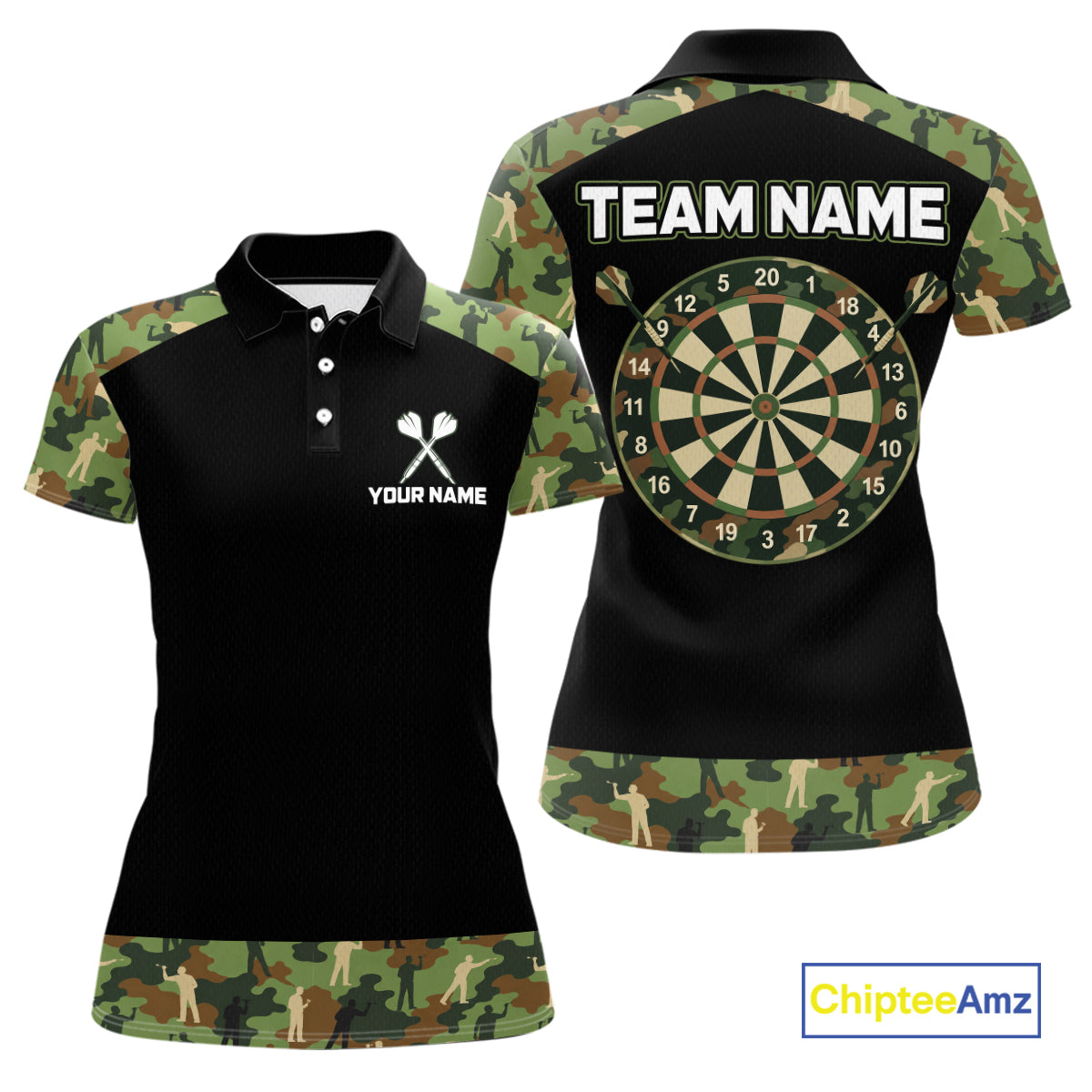 Custom Camouflage Dartboard Shirt Dart Team Jersey for Women Polo & 1/4-Zip DHT76