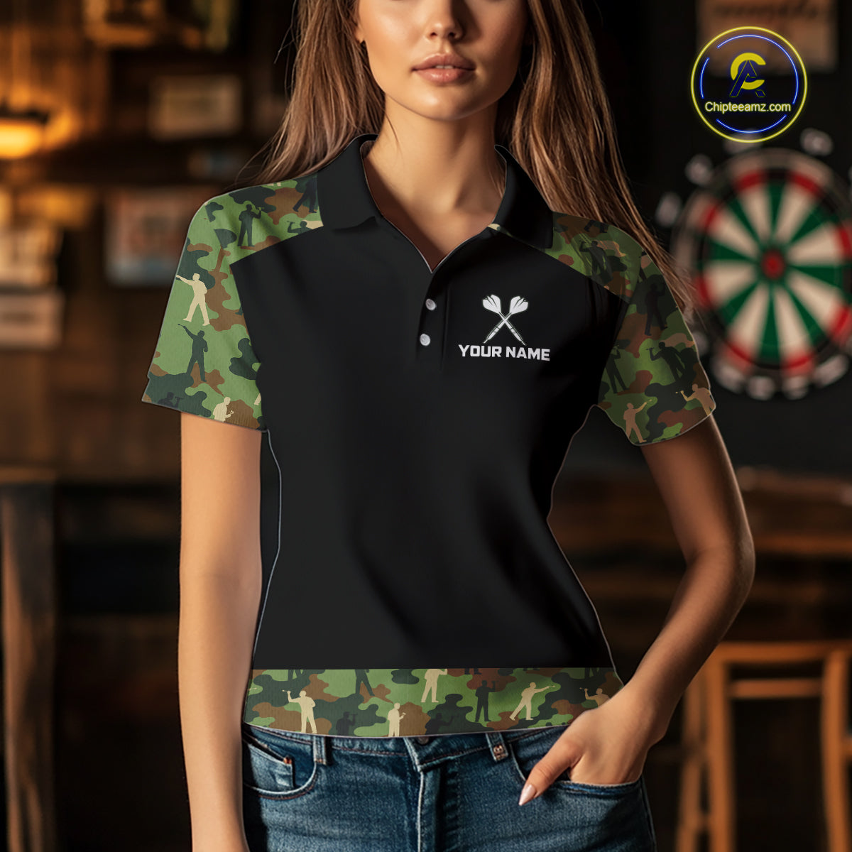 Custom Camouflage Dartboard Shirt Dart Team Jersey for Women Polo & 1/4-Zip DHT76