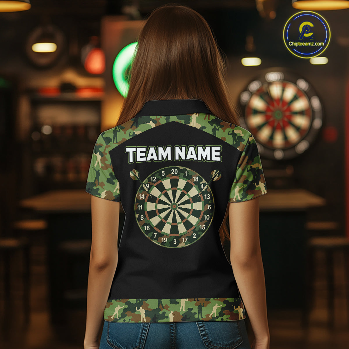 Custom Camouflage Dartboard Shirt Dart Team Jersey for Women Polo & 1/4-Zip DHT76