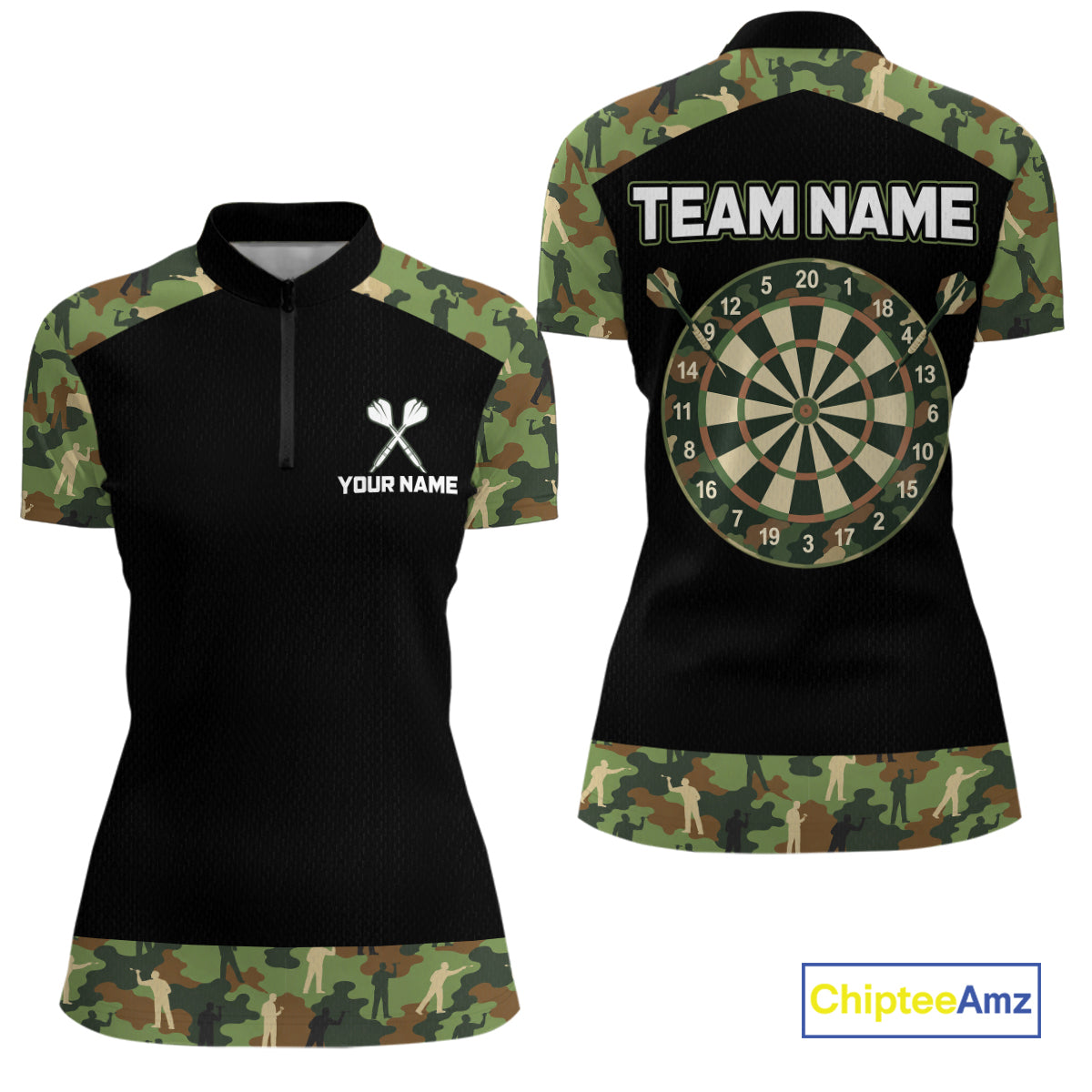 Custom Camouflage Dartboard Shirt Dart Team Jersey for Women Polo & 1/4-Zip DHT76