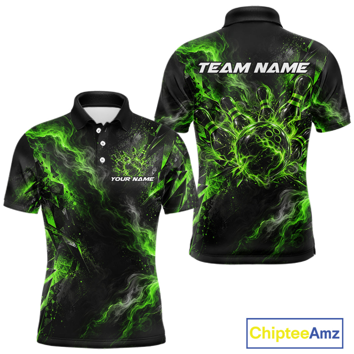 Custom Green Bowling Team Shirt for Men Bowling League Jersey Polo & 1/4-Zip QZT1376
