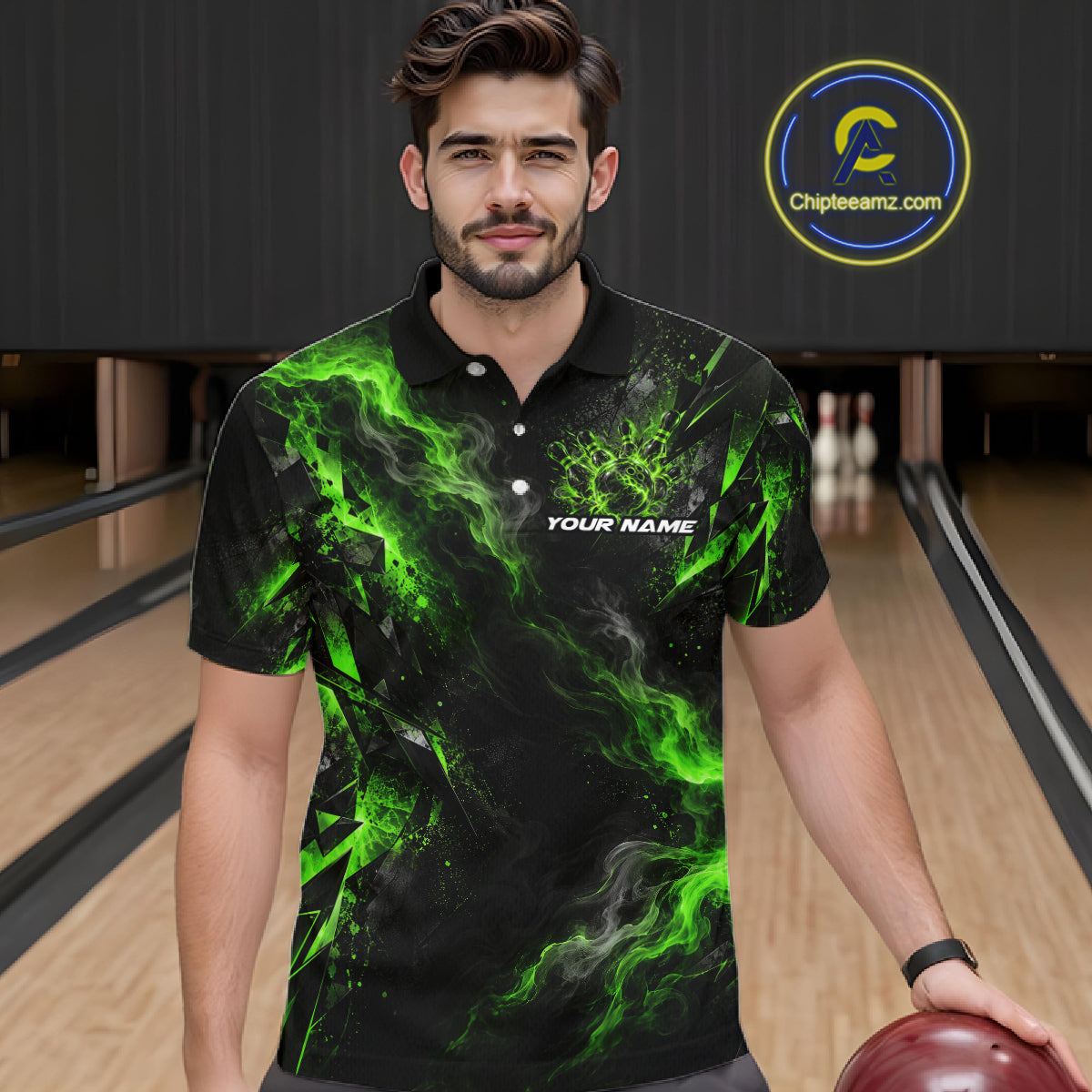 Custom Green Bowling Team Shirt for Men Bowling League Jersey Polo & 1/4-Zip QZT1376