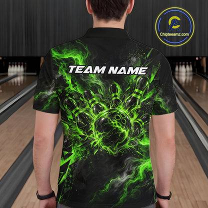 Custom Green Bowling Team Shirt for Men Bowling League Jersey Polo & 1/4-Zip QZT1376