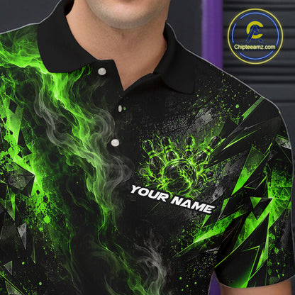 Custom Green Bowling Team Shirt for Men Bowling League Jersey Polo & 1/4-Zip QZT1376