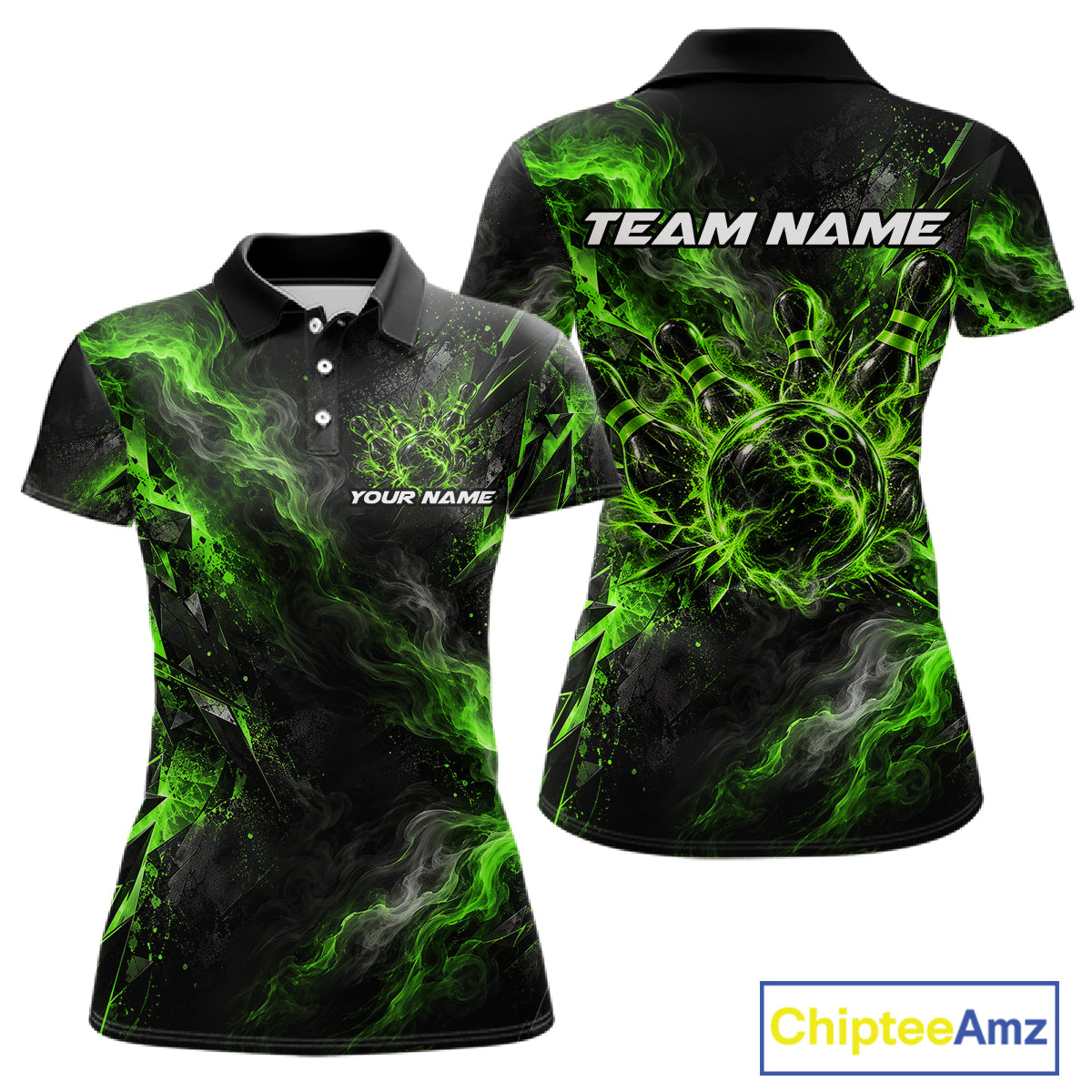 Custom Green Bowling Team Shirt for Women Bowling League Jersey Polo & 1/4-Zip QZT1376