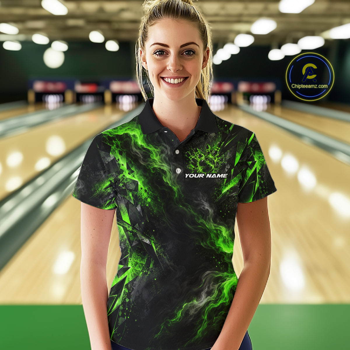 Custom Green Bowling Team Shirt for Women Bowling League Jersey Polo & 1/4-Zip QZT1376