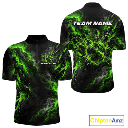 Custom Green Bowling Team Shirt for Men Bowling League Jersey Polo & 1/4-Zip QZT1376