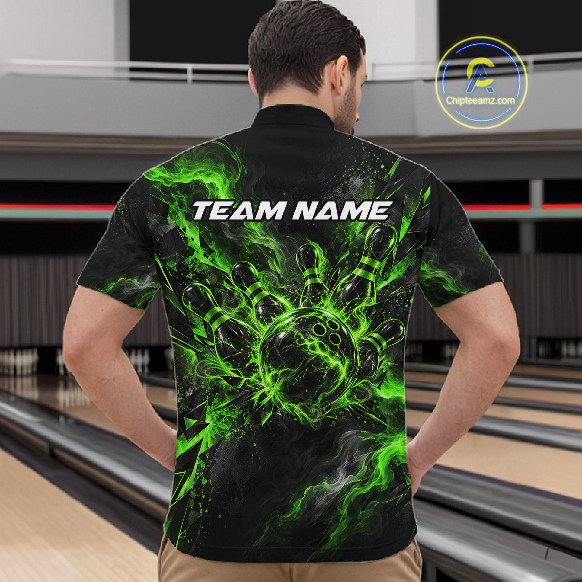 Custom Green Bowling Team Shirt for Men Bowling League Jersey Polo & 1/4-Zip QZT1376