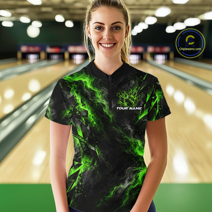 Custom Green Bowling Team Shirt for Women Bowling League Jersey Polo & 1/4-Zip QZT1376