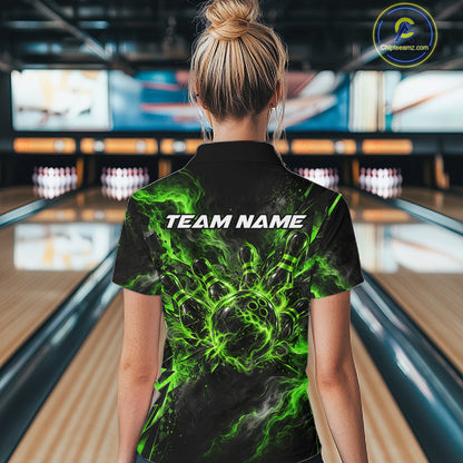 Custom Green Bowling Team Shirt for Women Bowling League Jersey Polo & 1/4-Zip QZT1376