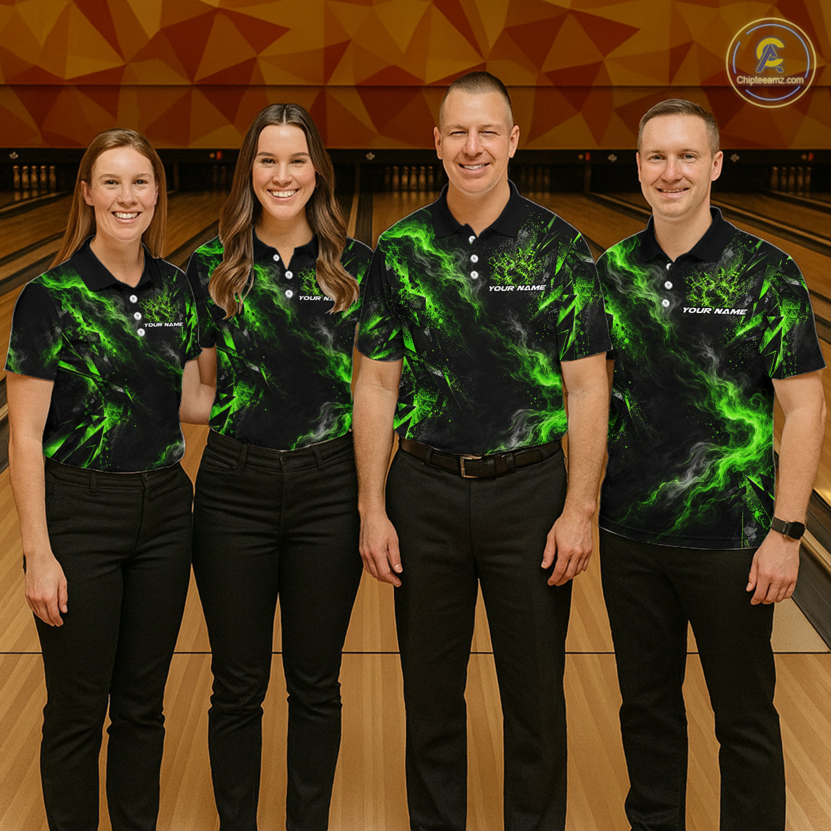 Custom Green Bowling Team Shirt for Men Bowling League Jersey Polo & 1/4-Zip QZT1376