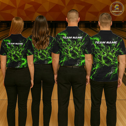 Custom Green Bowling Team Shirt for Men Bowling League Jersey Polo & 1/4-Zip QZT1376