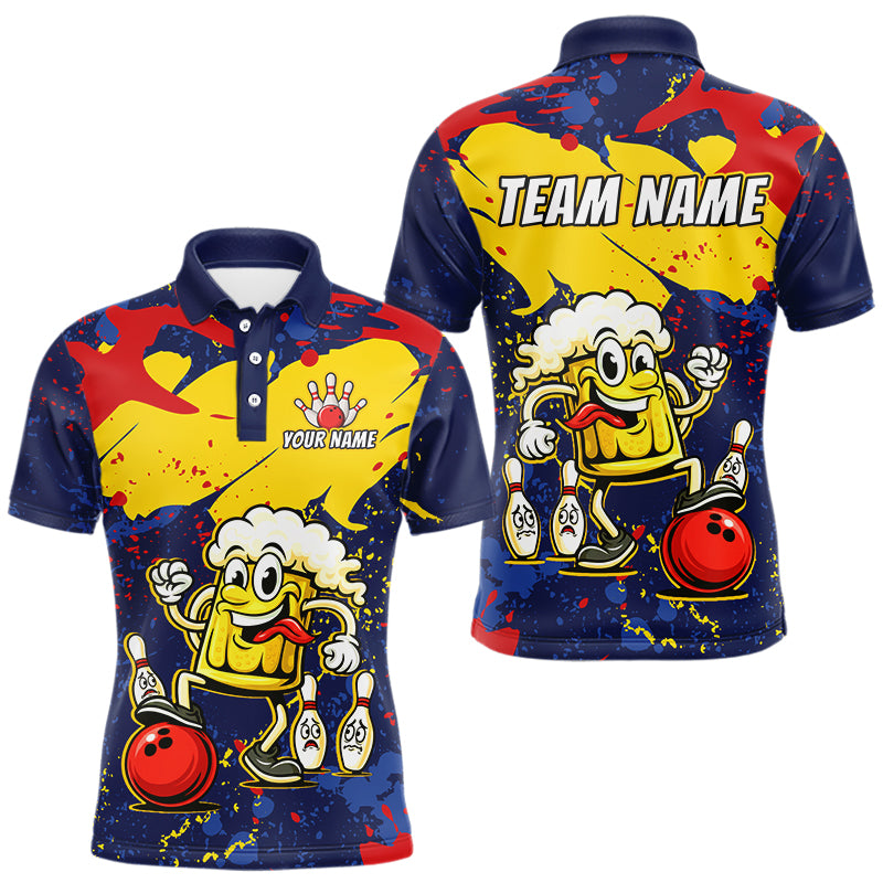 Red & Yellow Funny Beer Bowling Shirt Custom Navy Bowling Jersey for Men Bowling Team QZT811