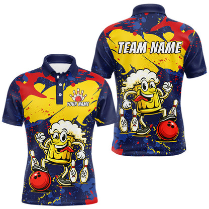 Red & Yellow Funny Beer Bowling Shirt Custom Navy Bowling Jersey for Men Bowling Team QZT811