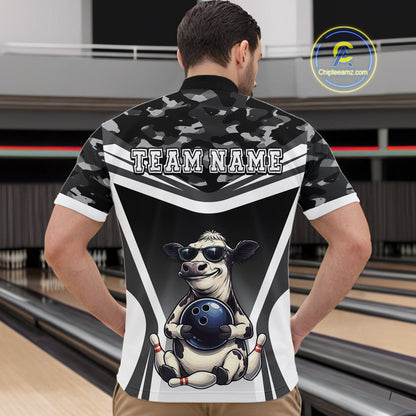Custom Funny Cow Bowling Shirt for Men Camo Bowling League Jersey Polo & Quarter-Zip QZT871
