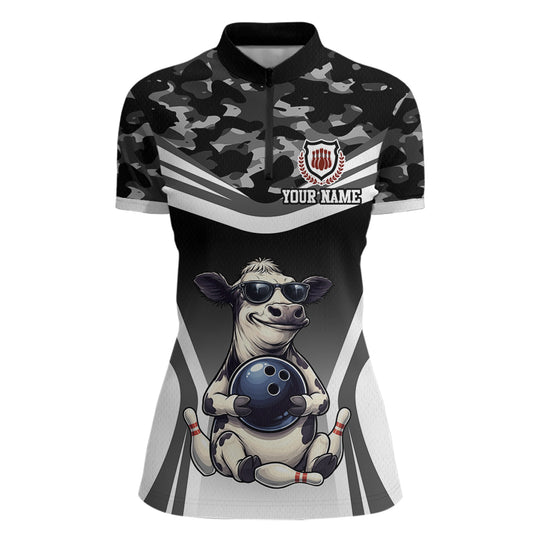 Custom Funny Cow Bowling Shirt for Women Camo Bowling League Jersey Polo & Quarter-Zip QZT871