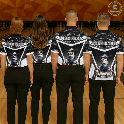 Custom Funny Cow Bowling Shirt for Men Camo Bowling League Jersey Polo & Quarter-Zip QZT871