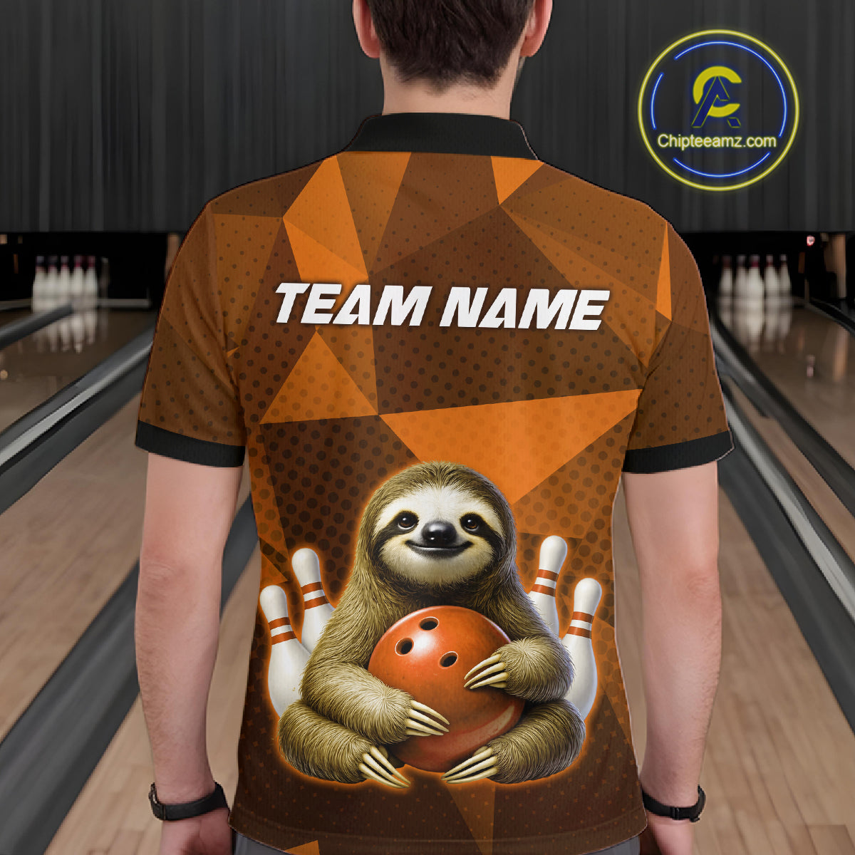 Orange Funny Sloth Bowling Shirt for Men Custom Bowling Jersey Polo & Quarter-Zip Bowling Outfit QZT995