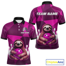 Load image into Gallery viewer, Pink Funny Sloth Bowling Shirt for Men Custom Bowling Jersey Polo &amp; Quarter-Zip Bowling Outfit QZT995