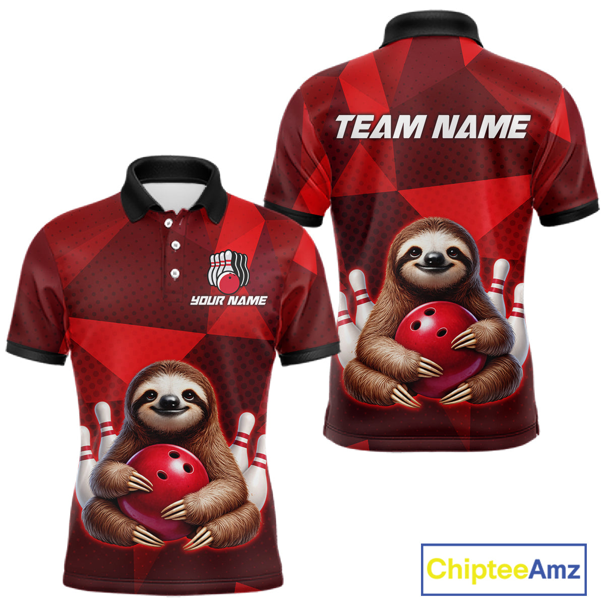 Red Funny Sloth Bowling Shirt for Men Custom Bowling Jersey Polo & Quarter-Zip Bowling Outfit QZT995