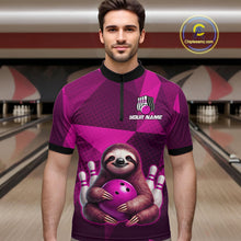Load image into Gallery viewer, Pink Funny Sloth Bowling Shirt for Men Custom Bowling Jersey Polo &amp; Quarter-Zip Bowling Outfit QZT995