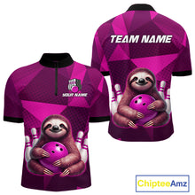 Load image into Gallery viewer, Pink Funny Sloth Bowling Shirt for Men Custom Bowling Jersey Polo &amp; Quarter-Zip Bowling Outfit QZT995