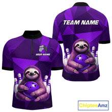 Load image into Gallery viewer, Purple Funny Sloth Bowling Shirt for Men Custom Bowling Jersey Polo &amp; Quarter-Zip Bowling Outfit QZT995