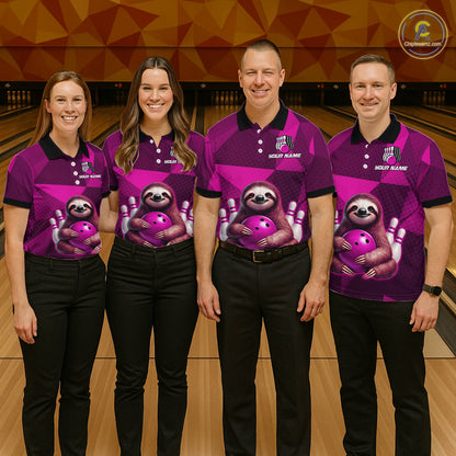 Pink Funny Sloth Bowling Shirt for Women Custom Bowling Jersey Polo & Quarter-Zip Bowling Outfit QZT995
