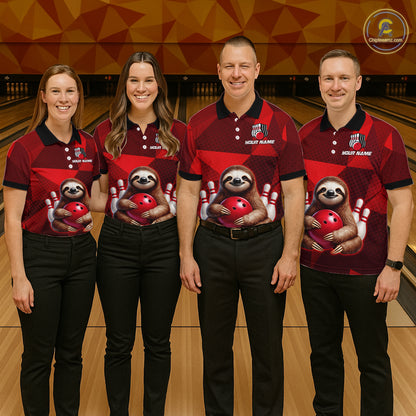 Red Funny Sloth Bowling Shirt for Women Custom Bowling Jersey Polo & Quarter-Zip Bowling Outfit QZT995
