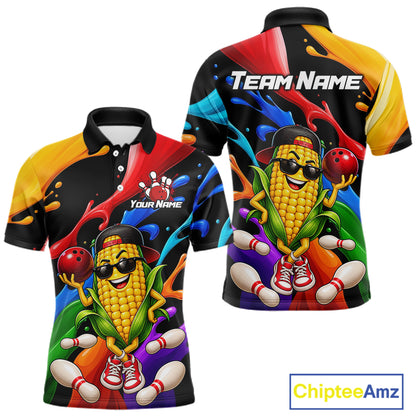 Custom Funny Corn Bowling Shirt Colorful Bowling Team Jersey for Men Polo & 1/4-Zip QZT1305