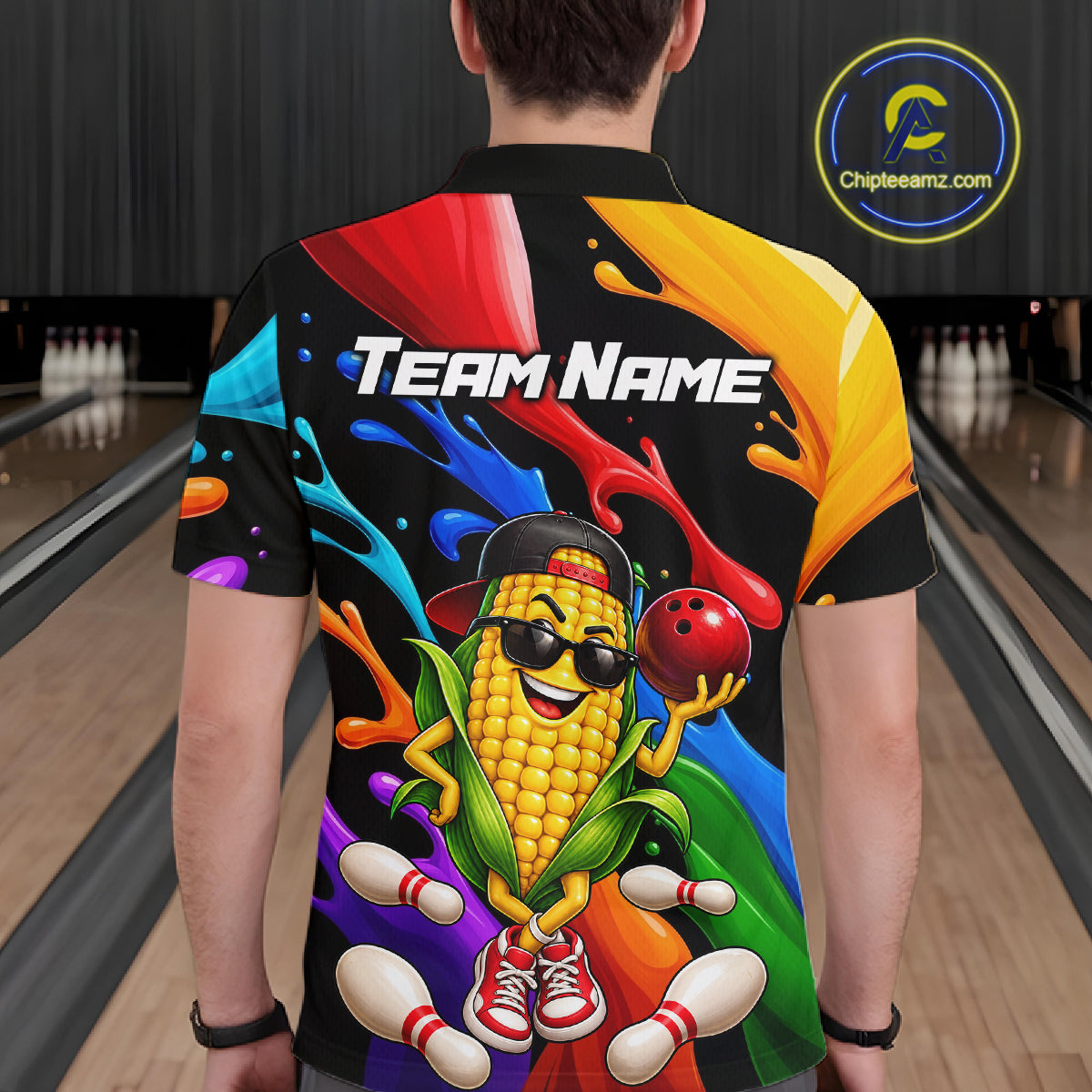 Custom Funny Corn Bowling Shirt Colorful Bowling Team Jersey for Men Polo & 1/4-Zip QZT1305