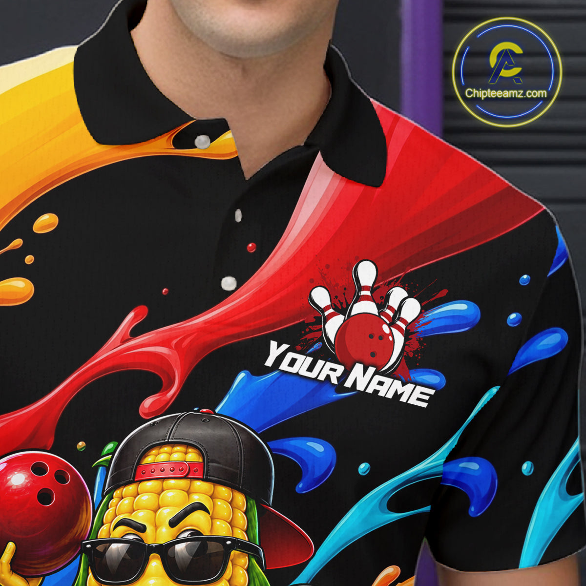 Custom Funny Corn Bowling Shirt Colorful Bowling Team Jersey for Men Polo & 1/4-Zip QZT1305