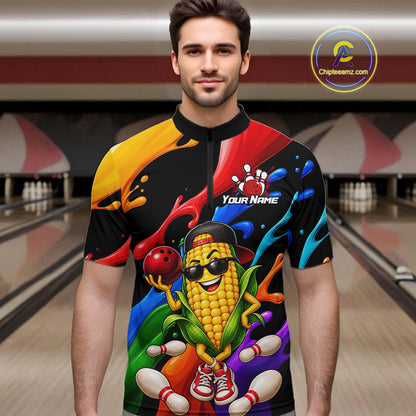 Custom Funny Corn Bowling Shirt Colorful Bowling Team Jersey for Men Polo & 1/4-Zip QZT1305