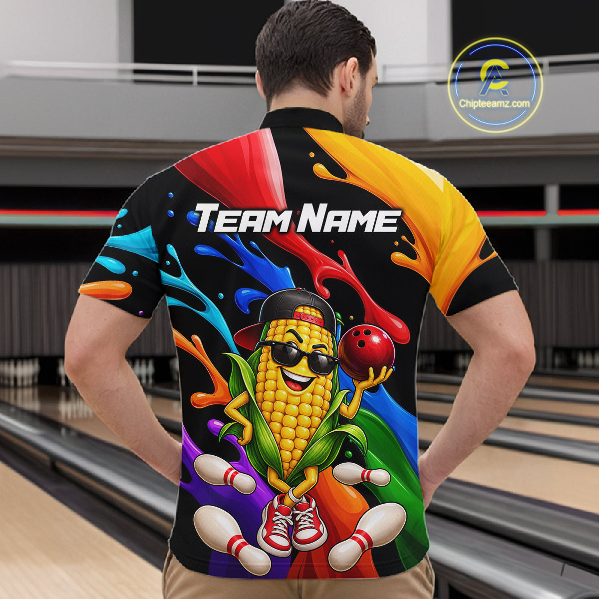 Custom Funny Corn Bowling Shirt Colorful Bowling Team Jersey for Men Polo & 1/4-Zip QZT1305