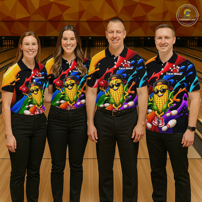 Custom Funny Corn Bowling Shirt Colorful Bowling Team Jersey for Women Polo & 1/4-Zip QZT1305