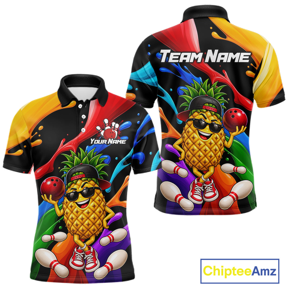 Custom Funny Pineapple Bowling Shirt for Men Colorful Bowling Team Jersey Polo & 1/4-Zip QZT1306