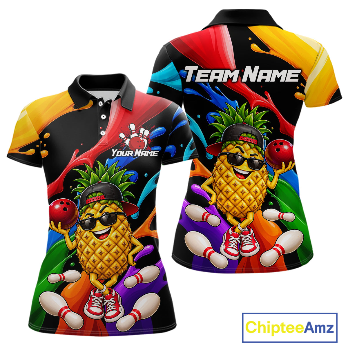 Custom Funny Pineapple Bowling Shirt for Women Colorful Bowling Team Jersey Polo & 1/4-Zip QZT1306