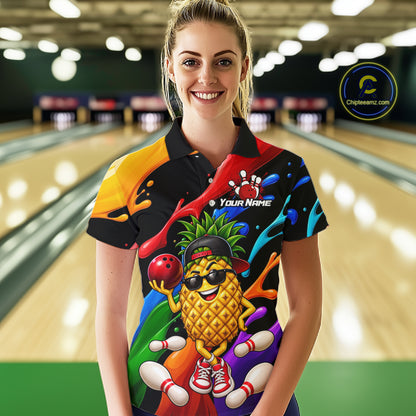 Custom Funny Pineapple Bowling Shirt for Women Colorful Bowling Team Jersey Polo & 1/4-Zip QZT1306