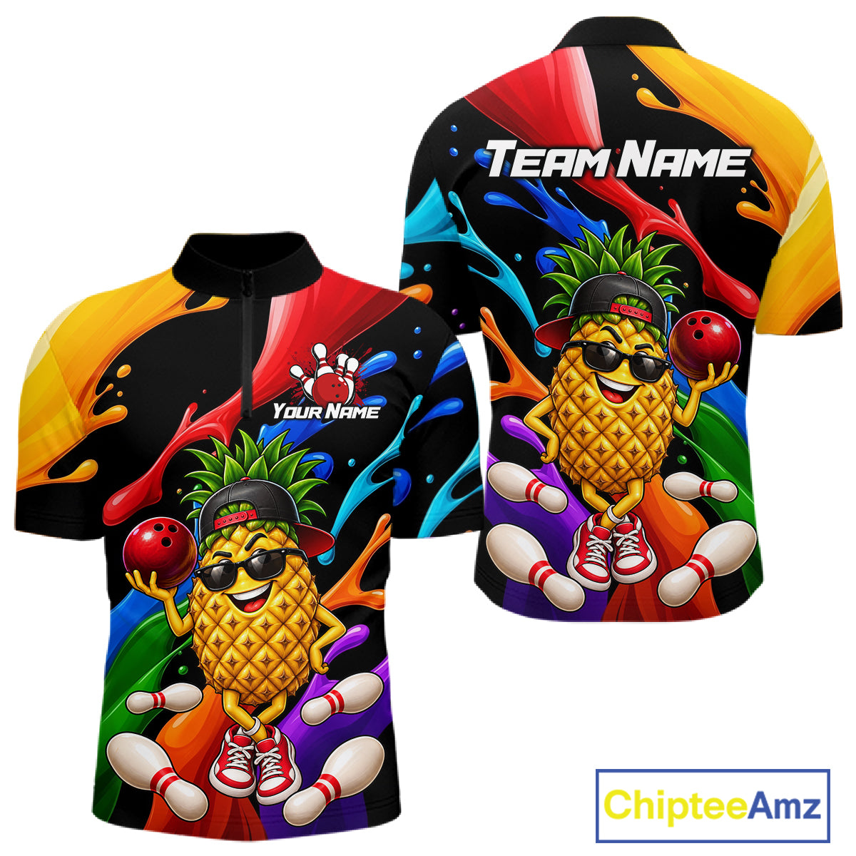 Custom Funny Pineapple Bowling Shirt for Men Colorful Bowling Team Jersey Polo & 1/4-Zip QZT1306