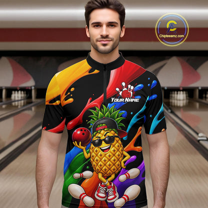 Custom Funny Pineapple Bowling Shirt for Men Colorful Bowling Team Jersey Polo & 1/4-Zip QZT1306