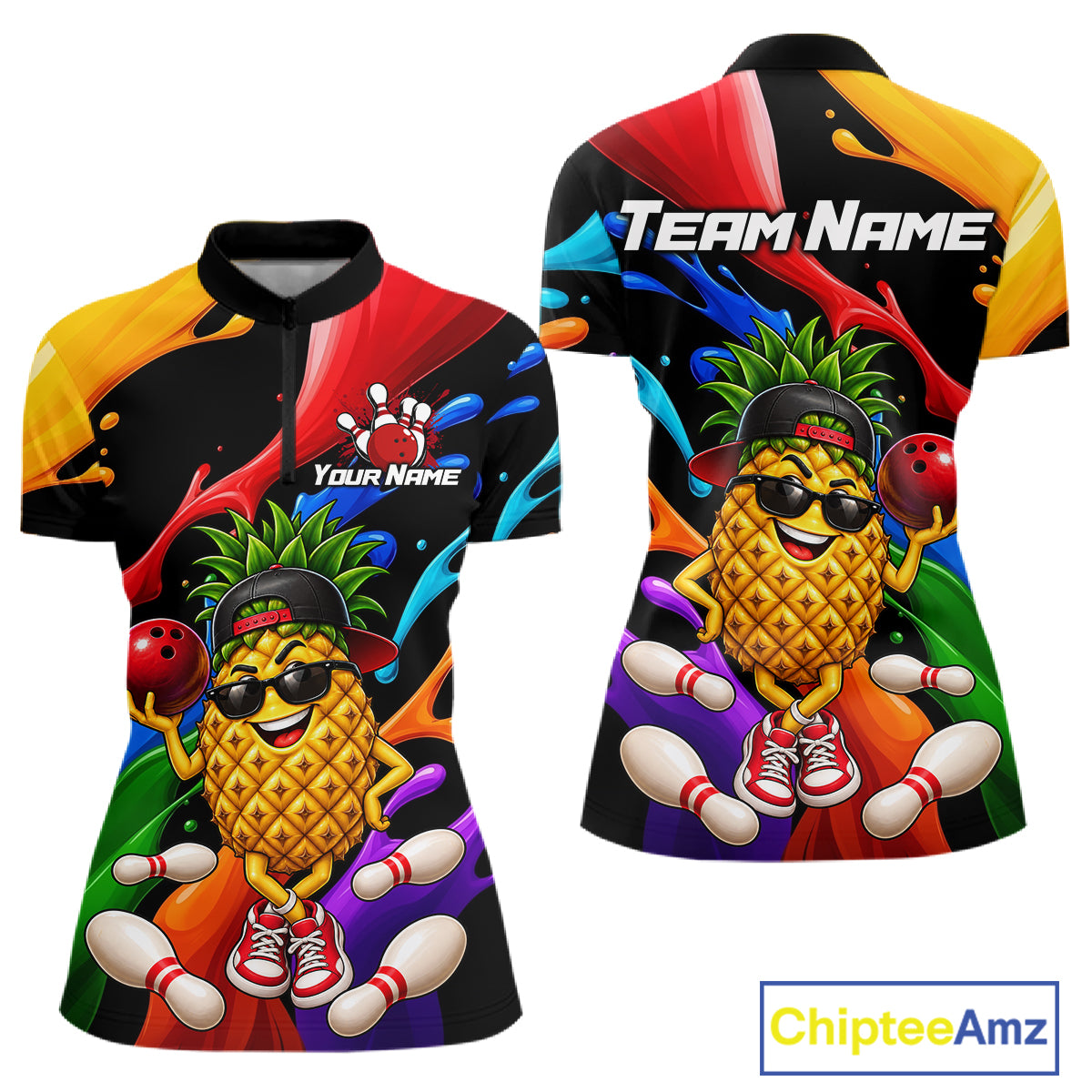 Custom Funny Pineapple Bowling Shirt for Women Colorful Bowling Team Jersey Polo & 1/4-Zip QZT1306