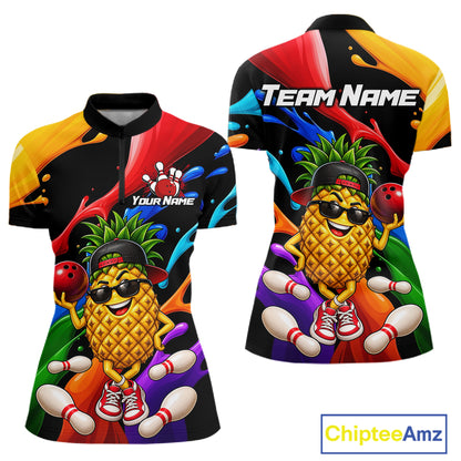 Custom Funny Pineapple Bowling Shirt for Women Colorful Bowling Team Jersey Polo & 1/4-Zip QZT1306