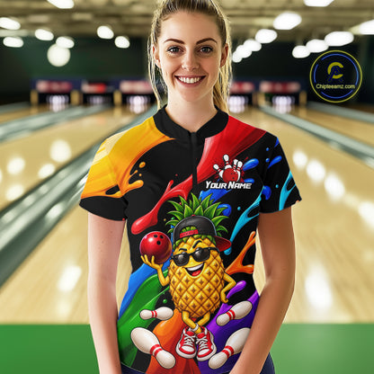 Custom Funny Pineapple Bowling Shirt for Women Colorful Bowling Team Jersey Polo & 1/4-Zip QZT1306