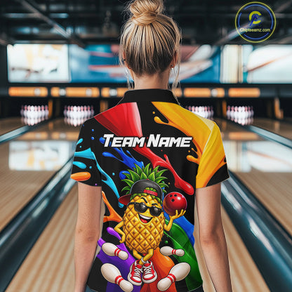 Custom Funny Pineapple Bowling Shirt for Women Colorful Bowling Team Jersey Polo & 1/4-Zip QZT1306