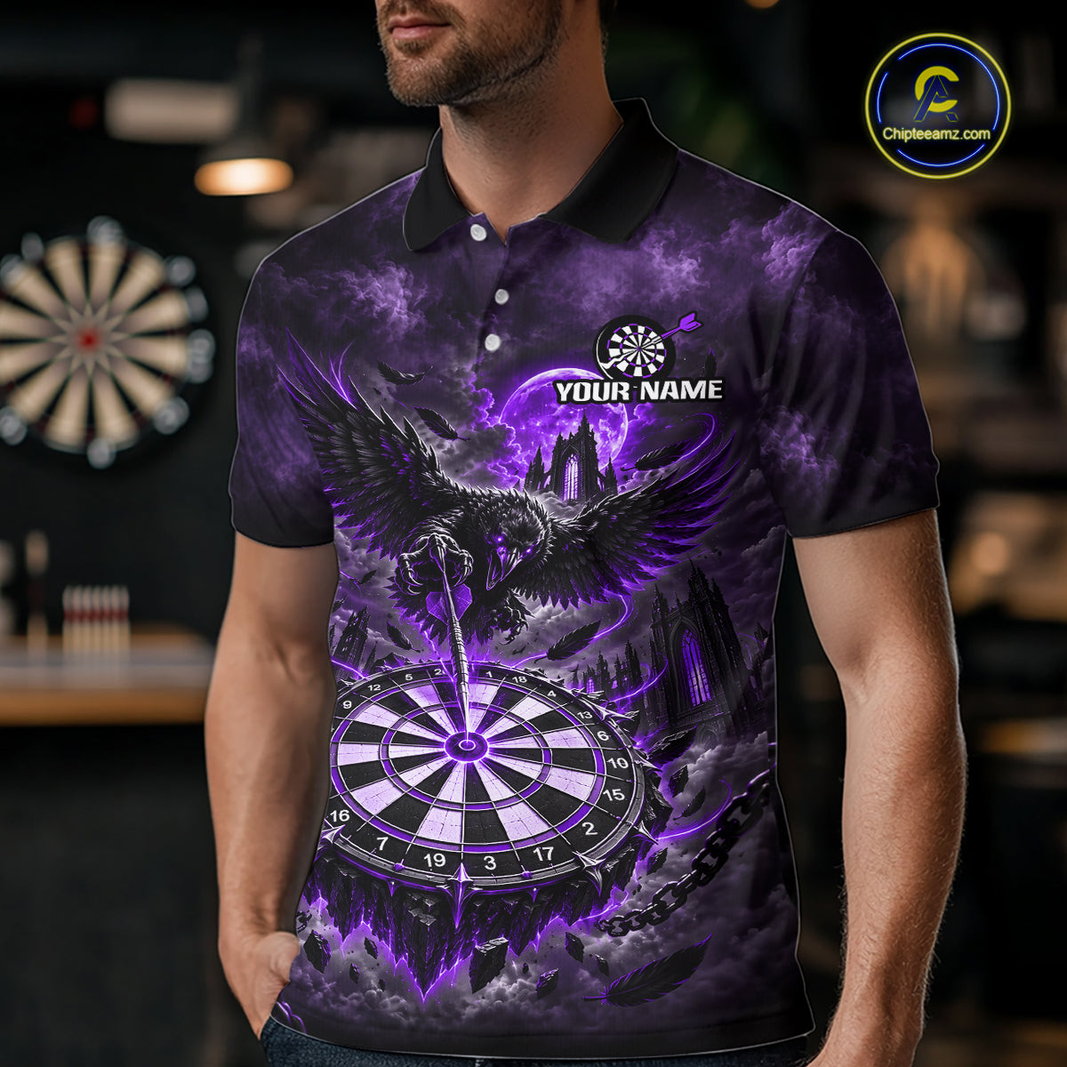 Custom Purple Raven Dart Shirt Moon Gothic Dart Team Jersey for Men DHT78