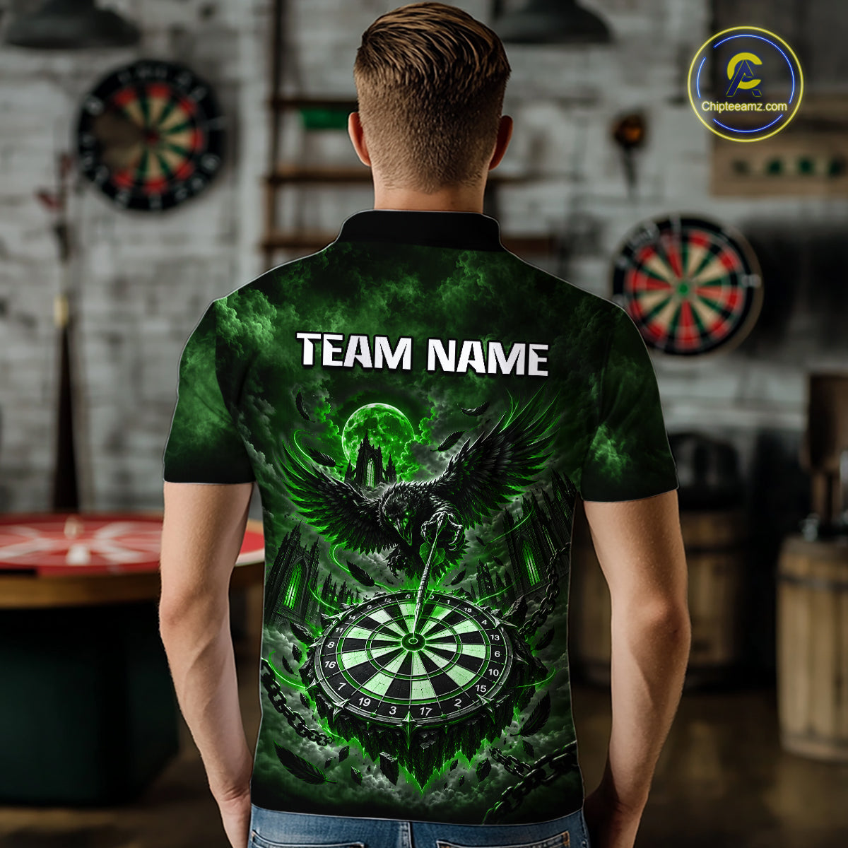 Custom Green Raven Dart Shirt Moon Gothic Dart Team Jersey for Men DHT78