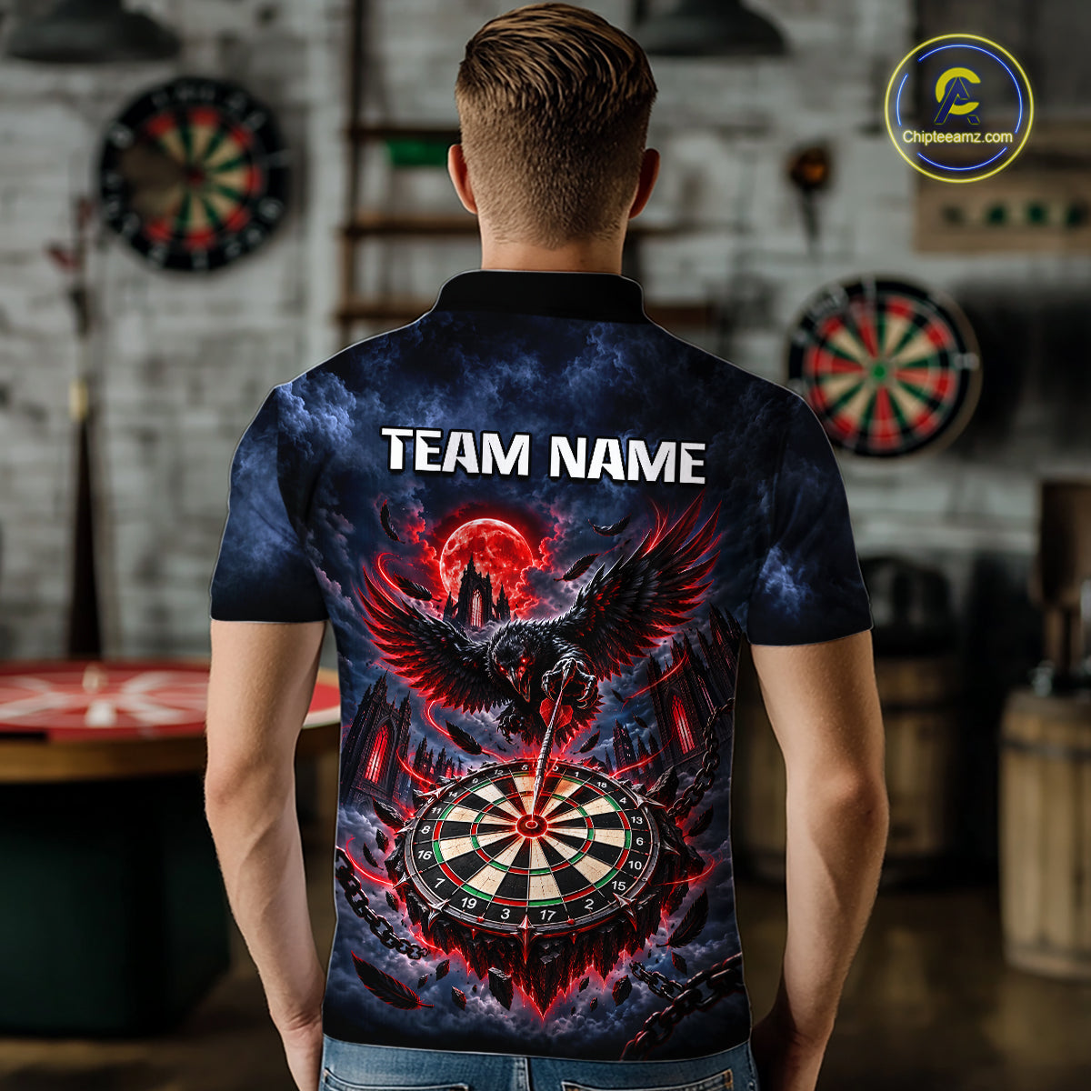 Custom Raven Dart Shirt Red Moon Gothic Dart Team Jersey for Men DHT78