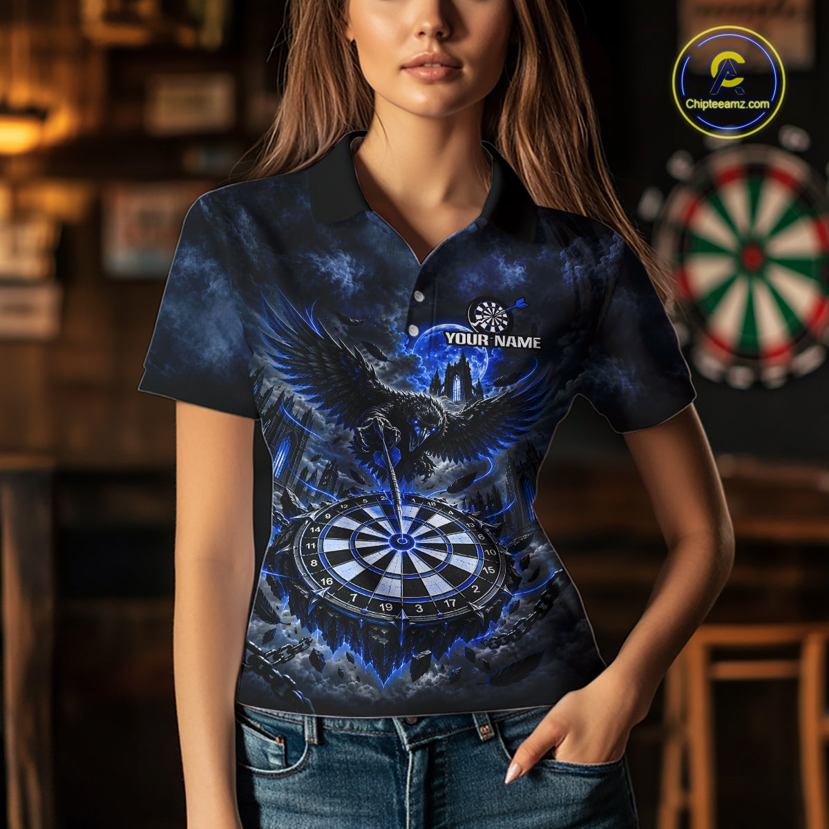 Custom Blue Raven Dart Shirt Moon Gothic Dart Team Jersey for Women DHT78